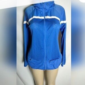 Nike Dri Fit Lightweight Running Jacket with Hood White Blue Size L